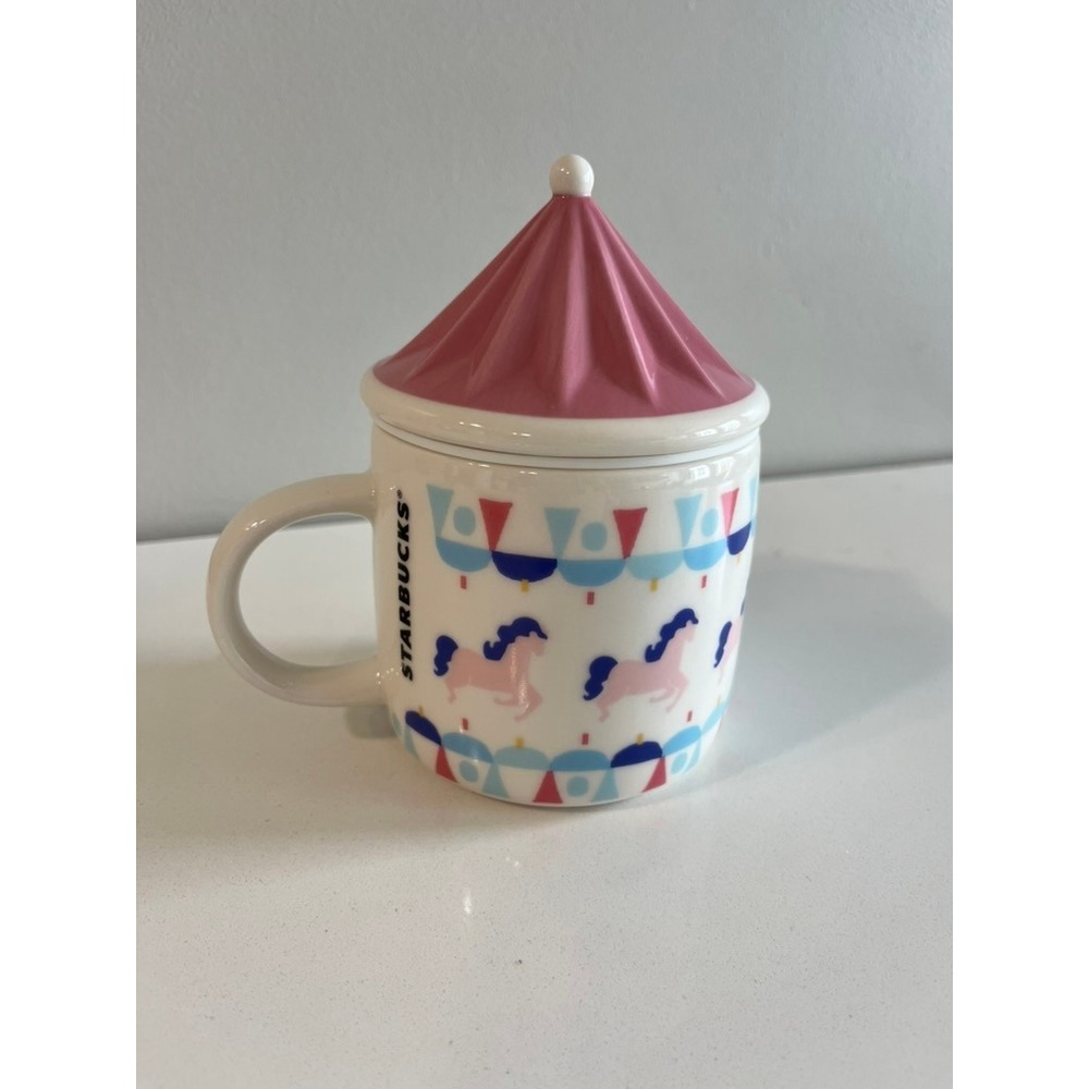 Starbucks Merry-Go-Round Carousel China Limited Edition Mug with Lid 10oz Pink